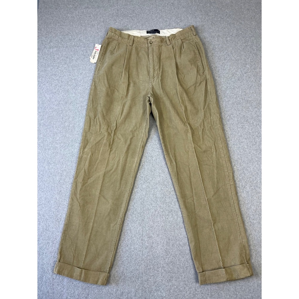 Vintage Polo Ralph Lauren Hammond Pants Mens 36x32 Brown Corduroy Pleated